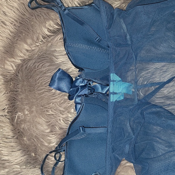 Victoria's Secret Deep Teal Sheer Babydoll Top And Thong Set M - Picture 5 of 5